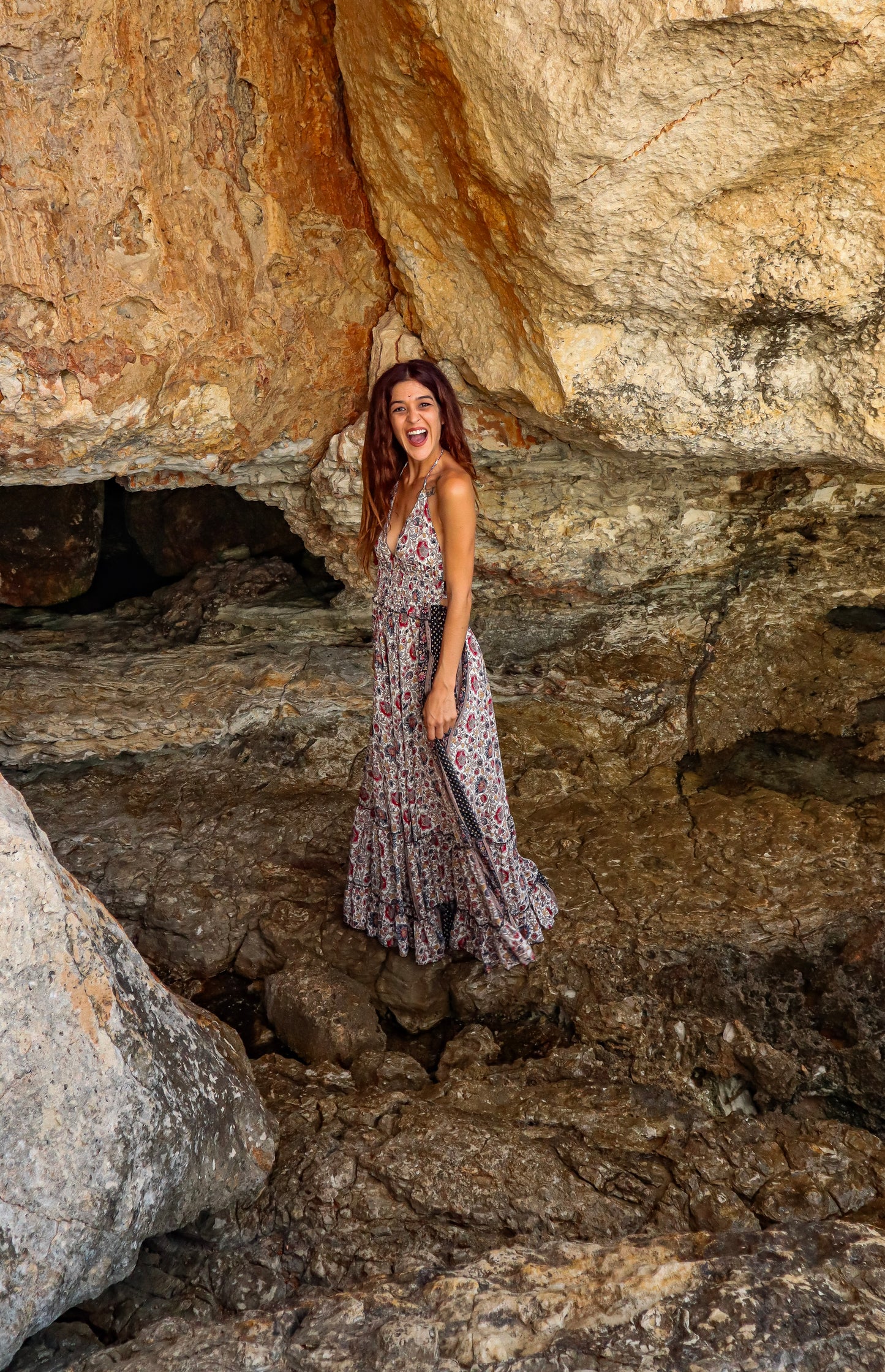 Vestido UDAY largo tela mehndi