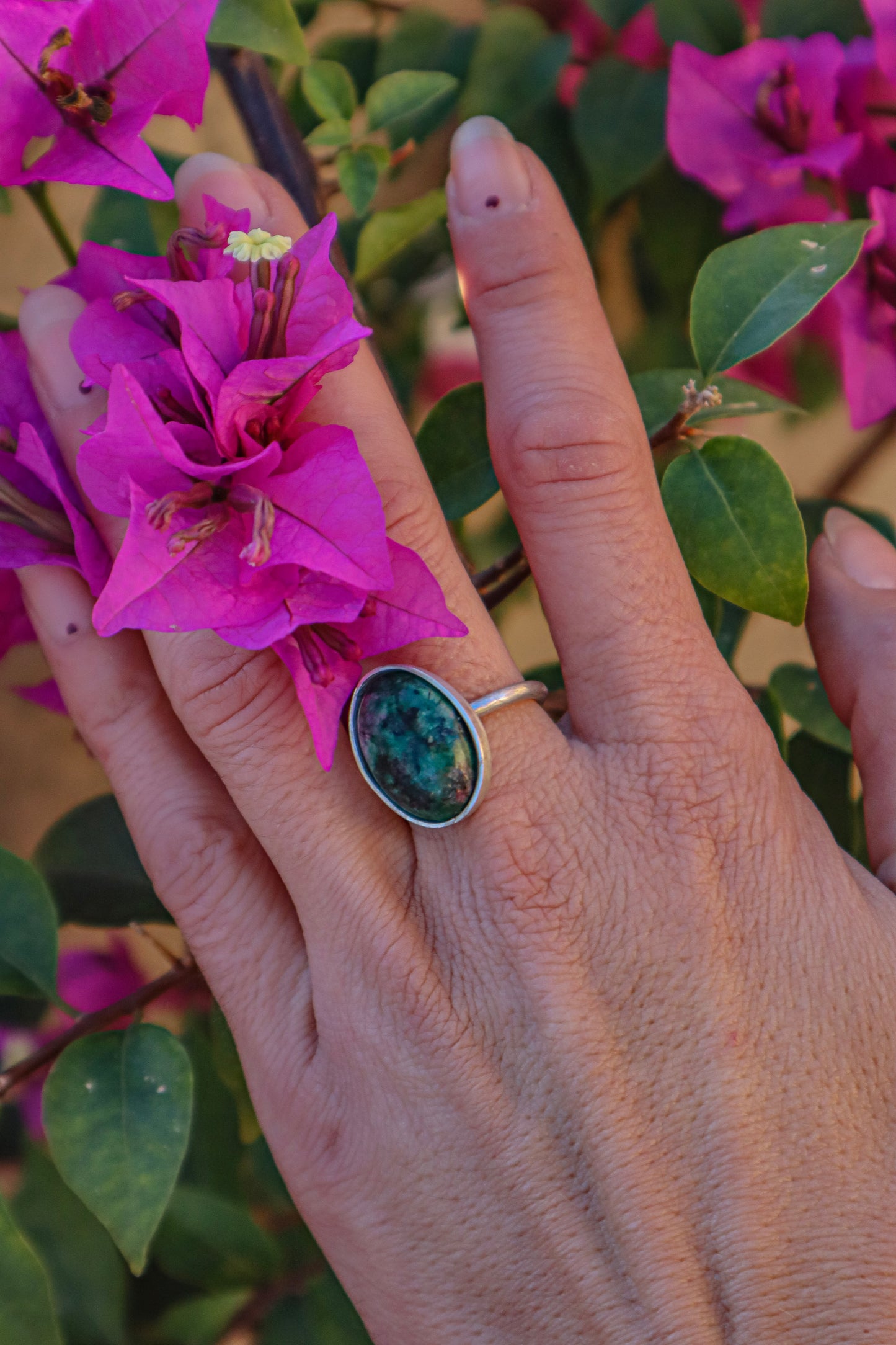 Anillo Zoisita con Rubí de Plata 925