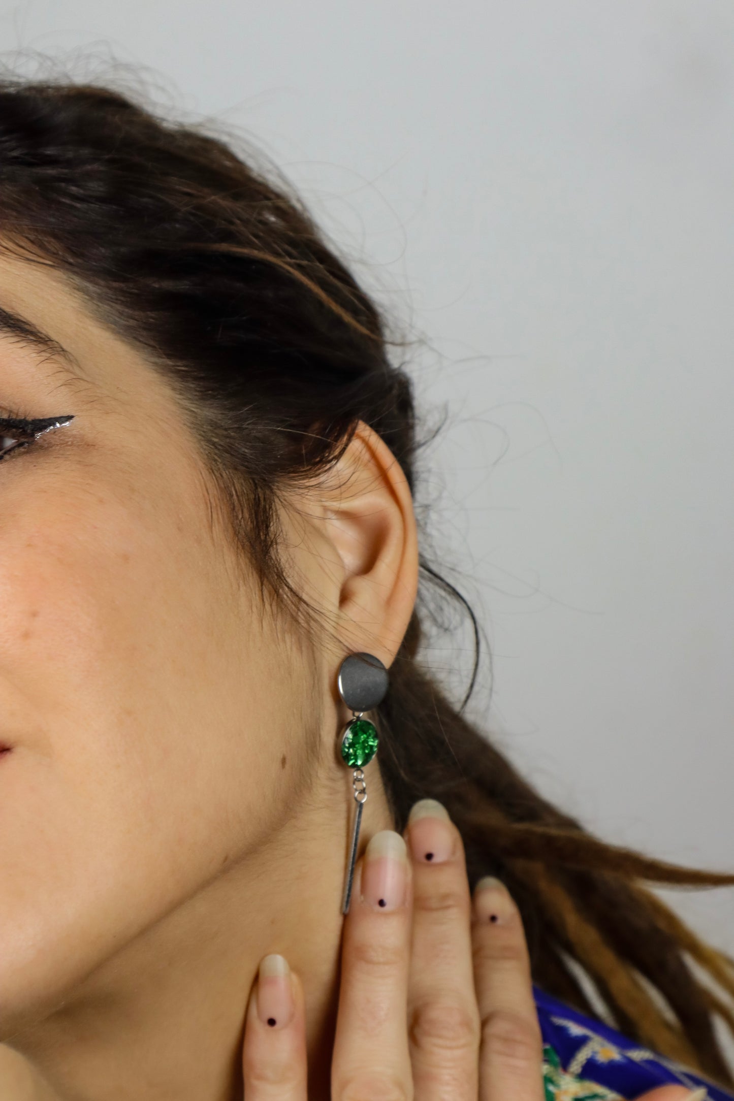 Resin and green stone earrings