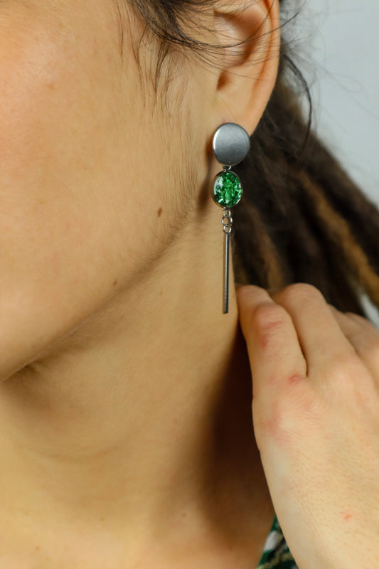 Resin and green stone earrings