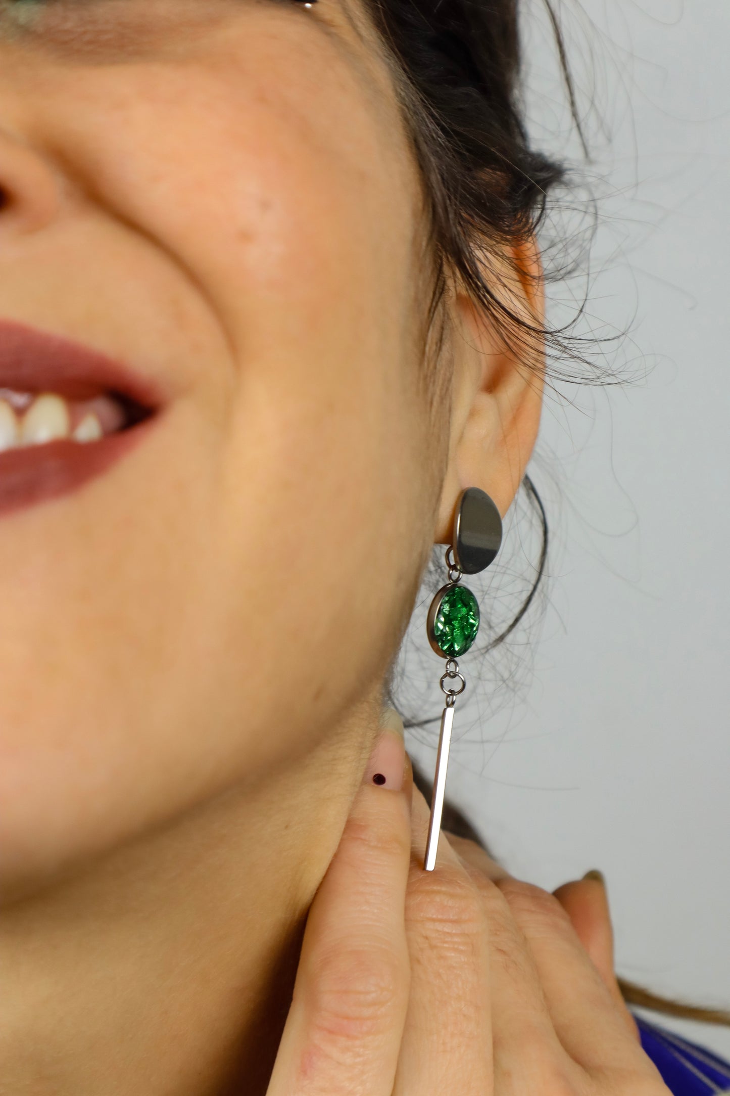 Resin and green stone earrings