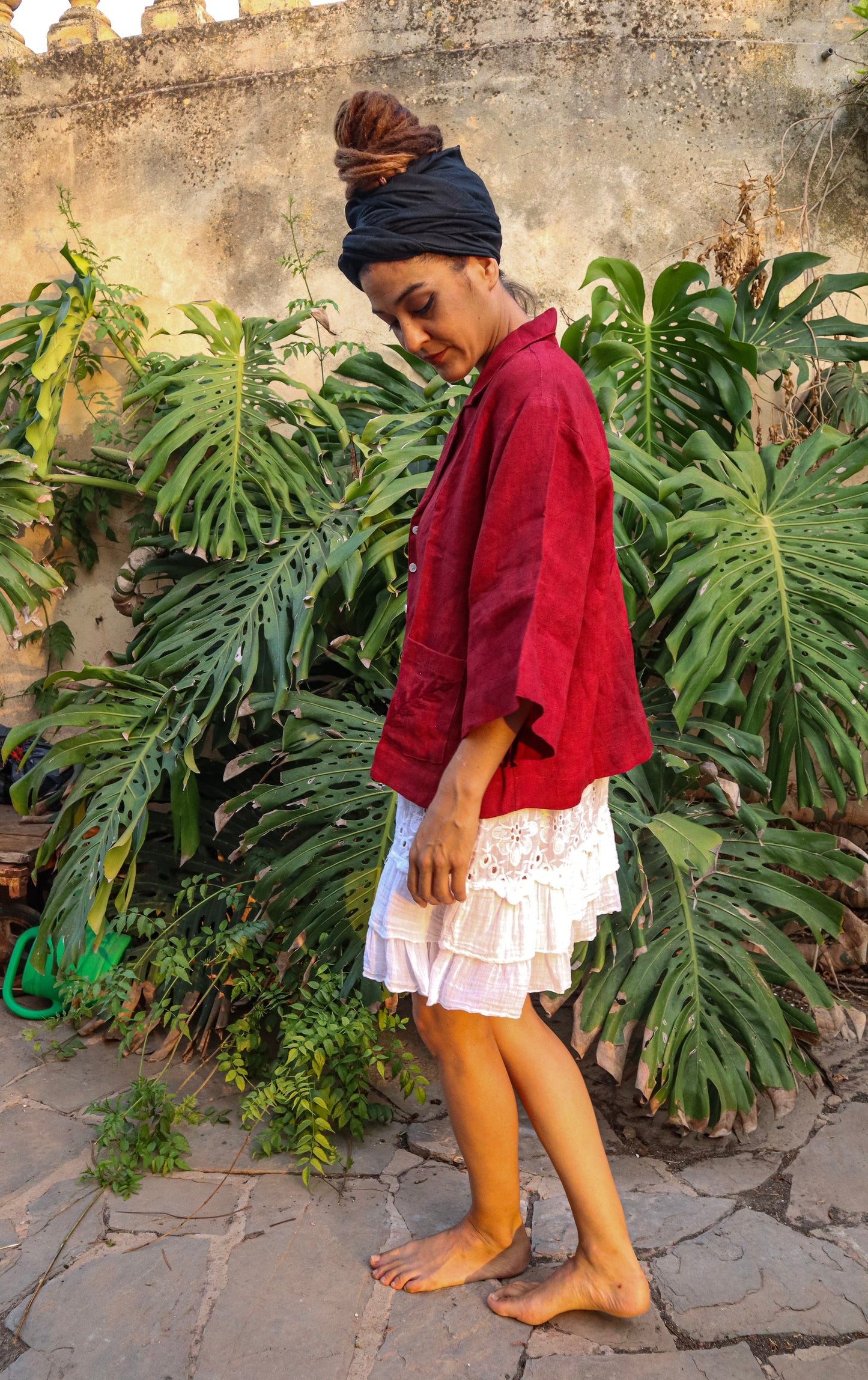 Chaqueta Lino con bordado Roja