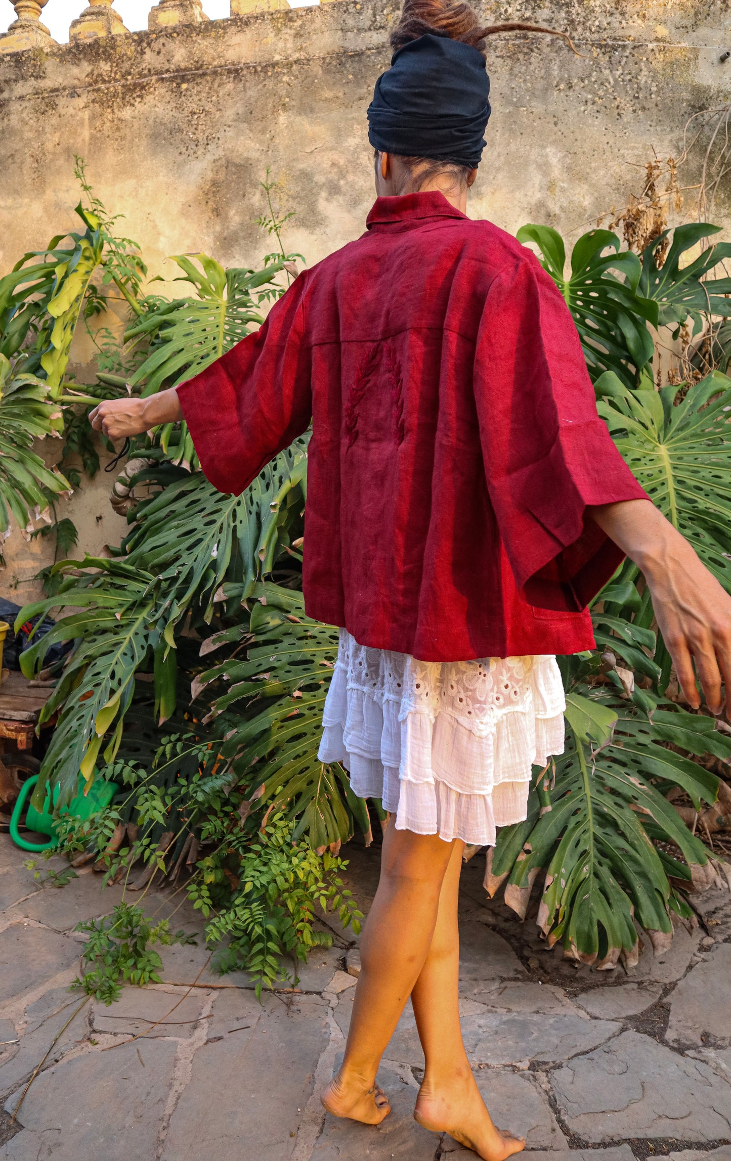 Chaqueta Lino con bordado Roja