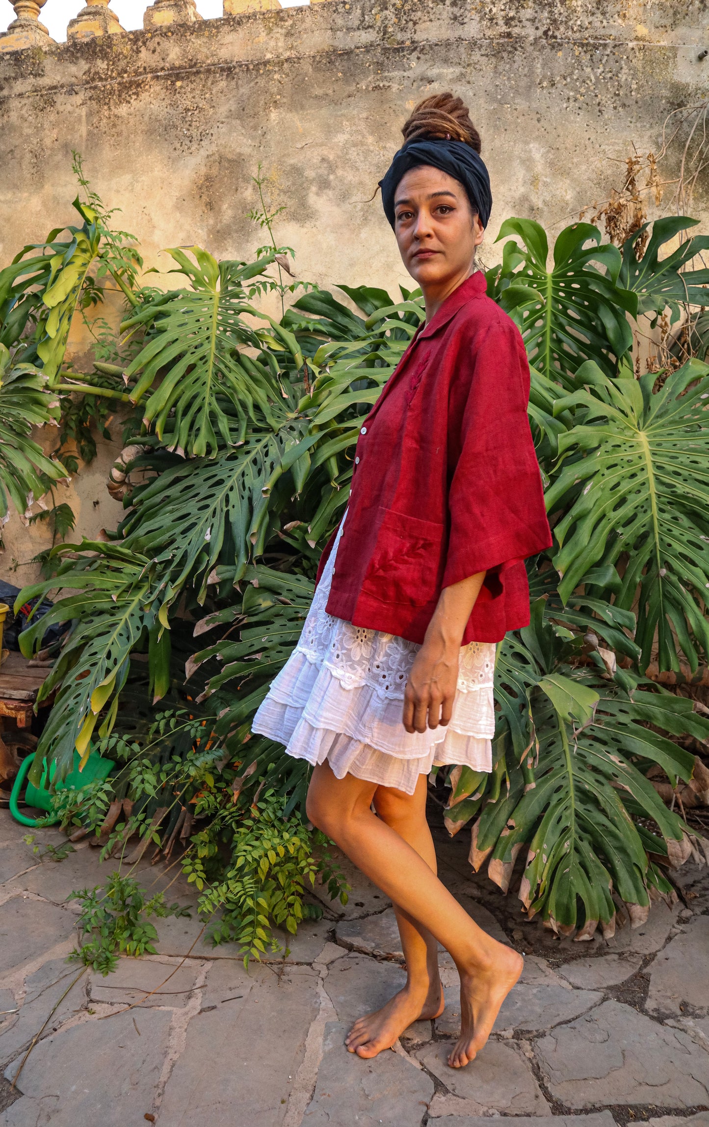 Chaqueta Lino con bordado Roja