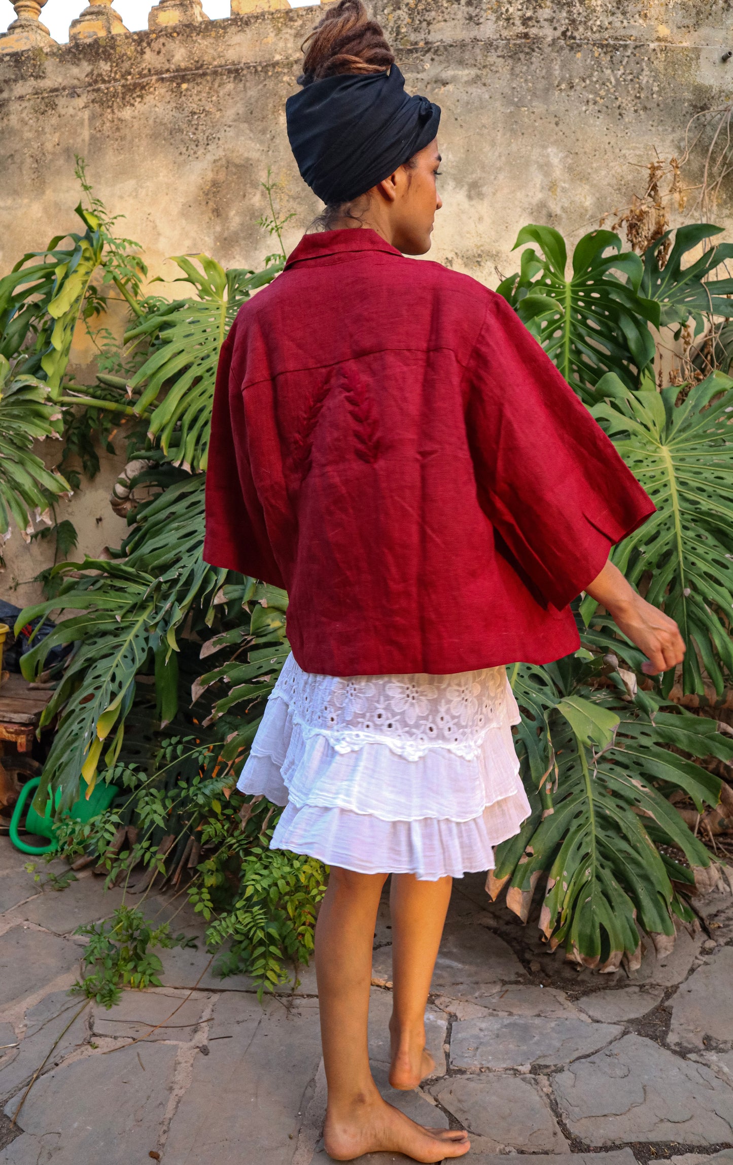 Chaqueta Lino con bordado Roja