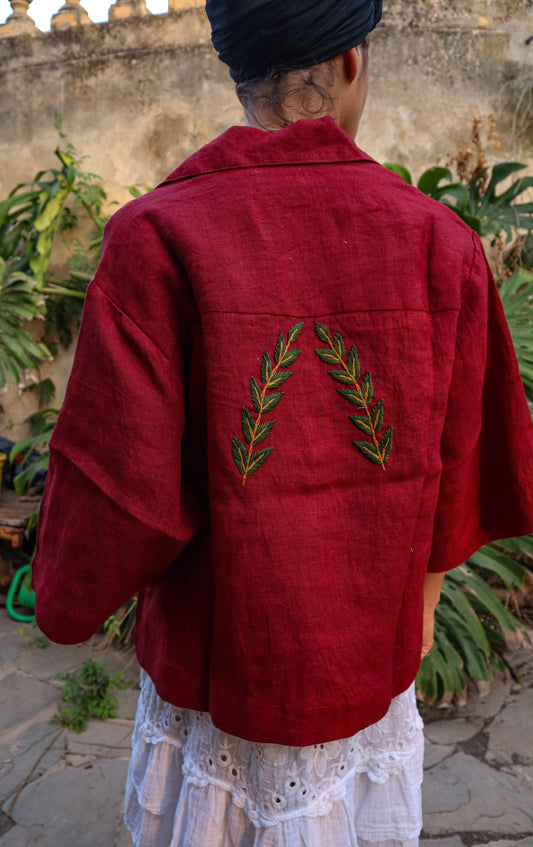 Chaqueta Lino con bordado Roja