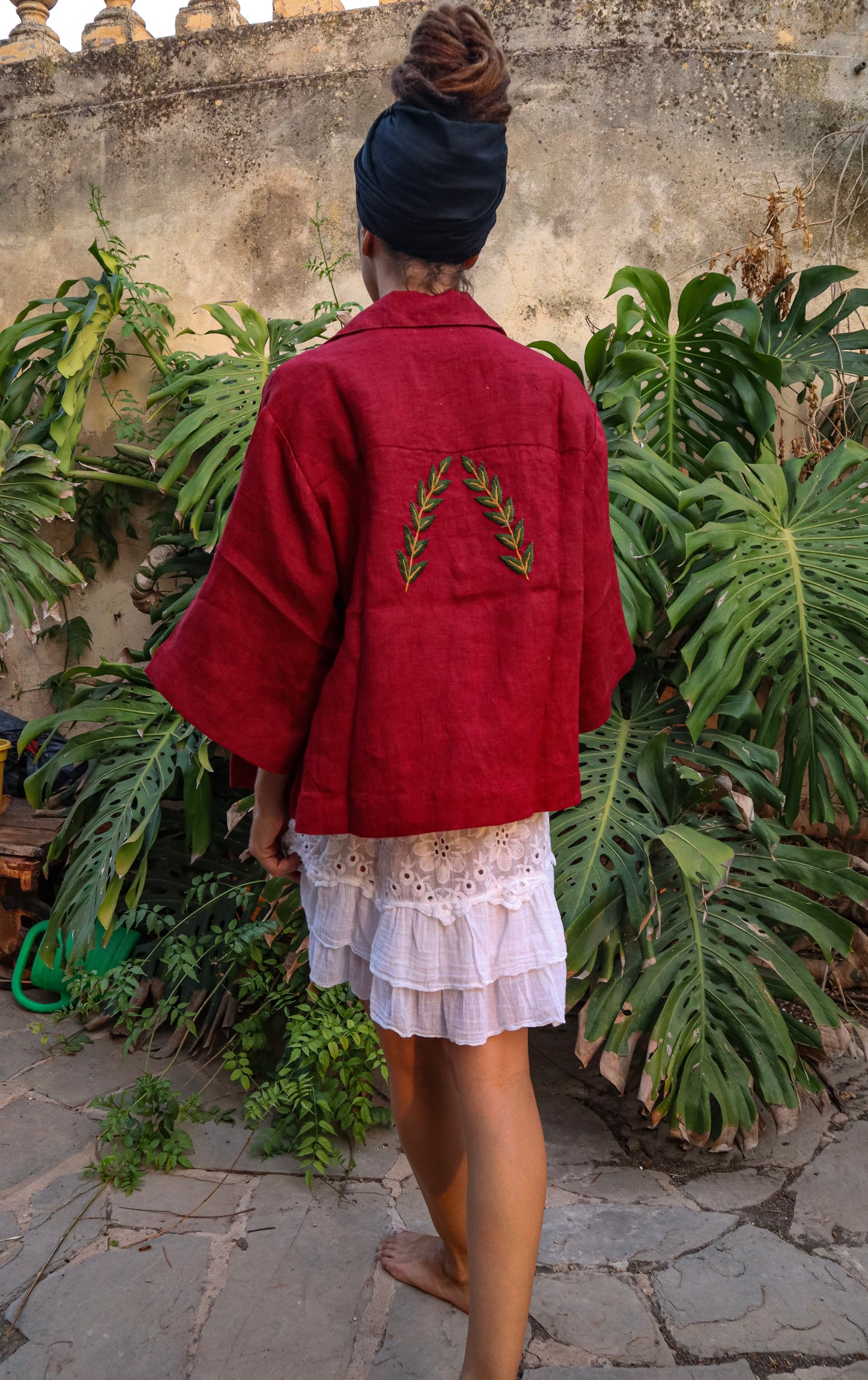 Chaqueta Lino con bordado Roja