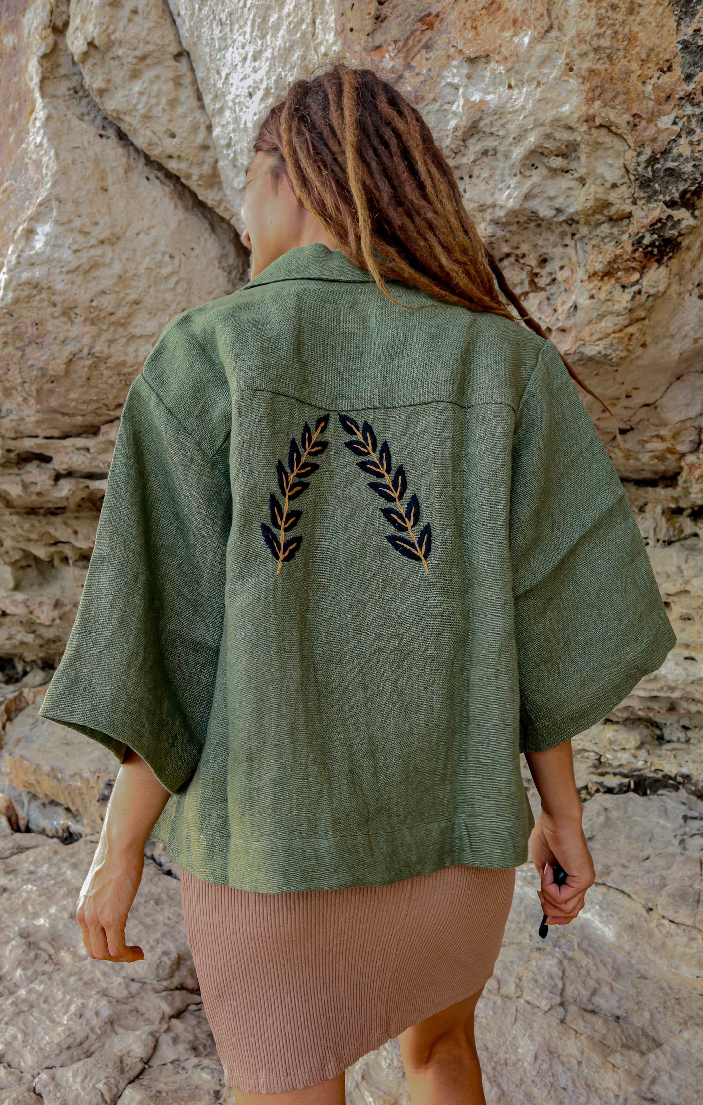 Chaqueta Lino con bordado Verde