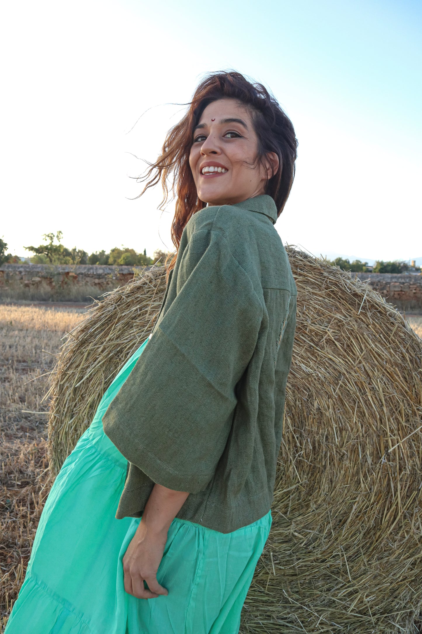 Chaqueta Lino con bordado Verde