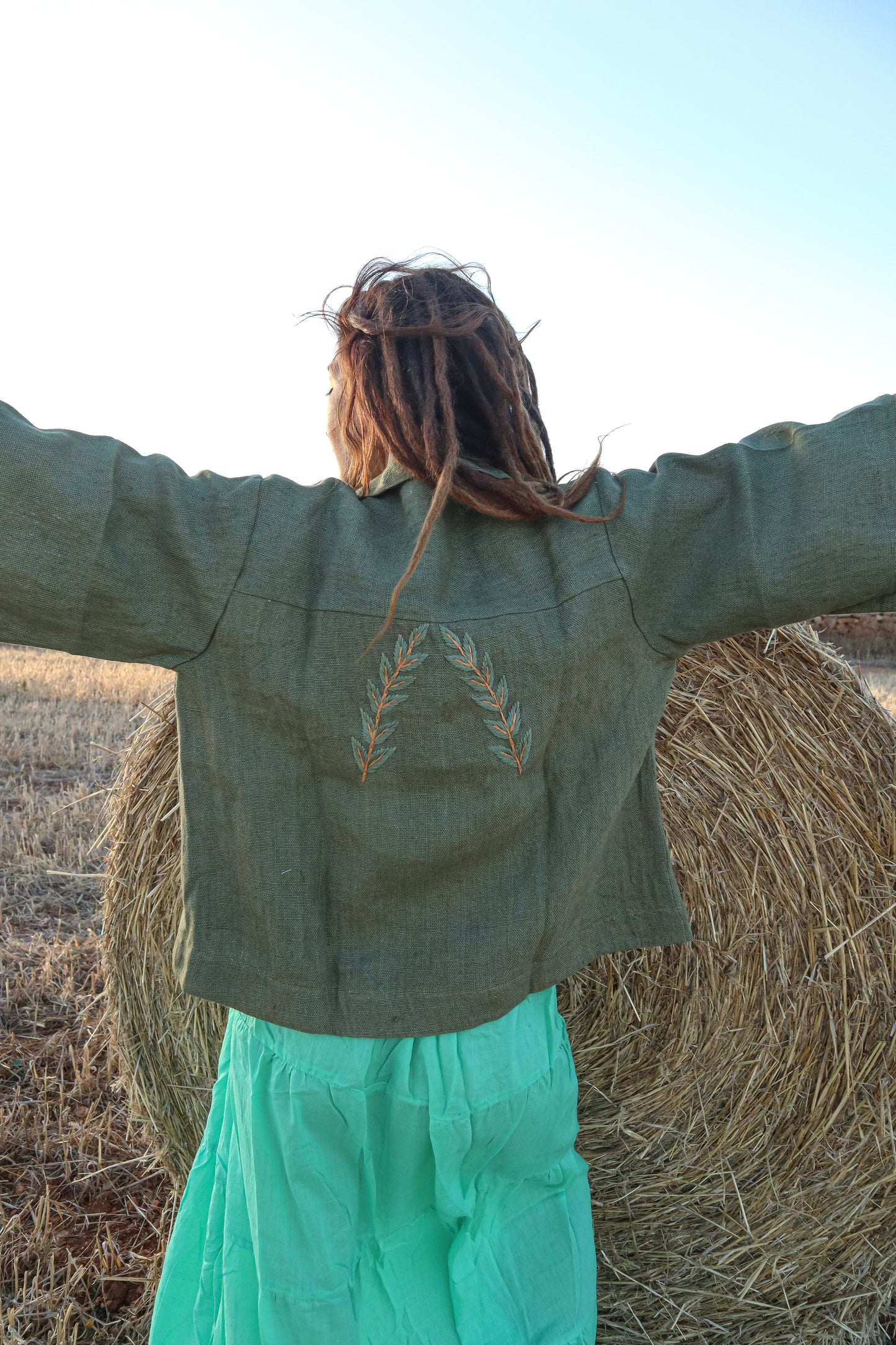 Chaqueta Lino con bordado Verde